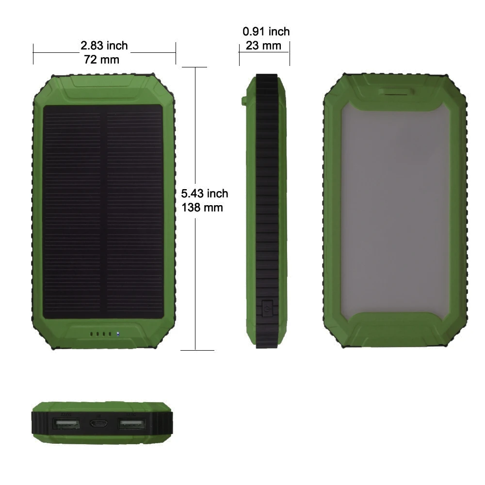 Мощность зеленый Солнечный Зарядное устройство экстренного Батарея резервного копирования 10000 мА/ч, два Выход мини Панели солнечные с фонариком для телефонов