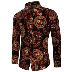 Новая модная рубашка с цветами для Для мужчин Повседневное Slim Fit с длинным рукавом 3d Цветочный принт хлопок белье Материал Мужская одежда