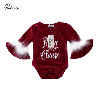 

Christmas Santa Claus Fur Velvet Baby Romper Romper Kids Girl Long Sleeve Winter Autumn Warm Rompers Flare Sleeve Jumpsuit 0-24M