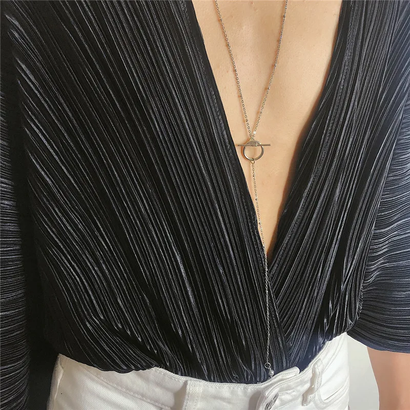 

AE-CANFLY Fashion Square Metal Ball Pendant Item V-shaped Long Multi-layer Tassel Necklace for Women