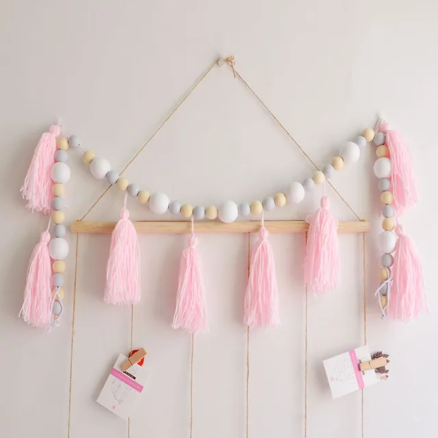 Houten Kraal Hanger Prinses Roze Hout Kwastje Kralen Accessoires Houten Kraal Hanger Prinses Roze Hout Kwastje Kralen Accessoires Baby Fotografie Props Kamer Decoraties Muren