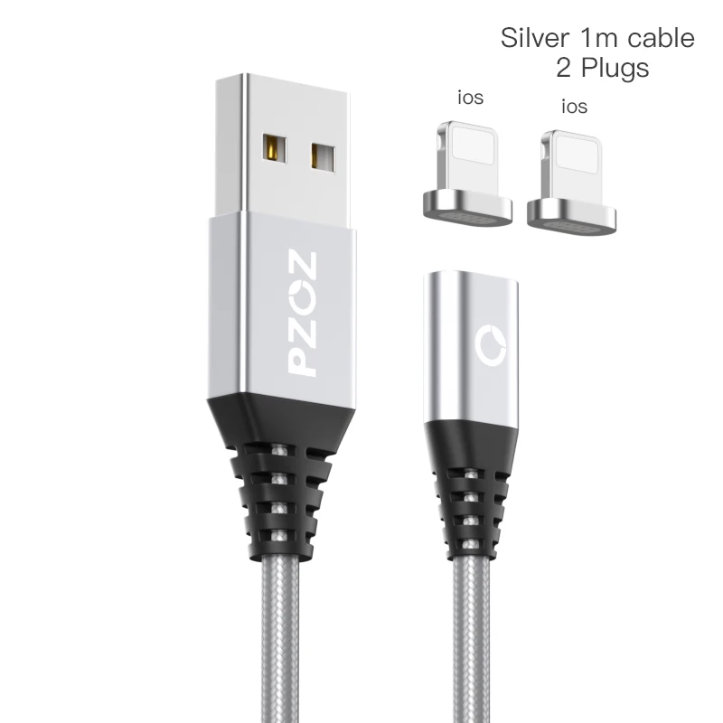 PZOZ Магнитный кабель type C Micro USB C адаптер для iphone 8 samsung Microusb type-C зарядное устройство для телефона usb Магнитный кабель Быстрая зарядка - Цвет: Silver IOS IOS