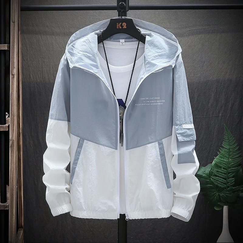 2019 New Slim Hooded Jackets Men New Patchwork Color Block Pullover Jacket Fashion Tracksuit Coat Men Hip Hop Streetwear Jacket