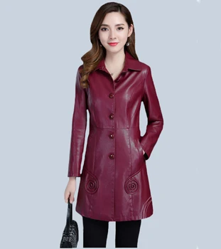 

large size XL-6XL Coat Women's New Spring And Autumn Ladies Outerwear Long Section Leather Coat Women's Windbreaker Women