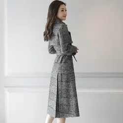 Модное классическое клетчатое женское Аутентичное шерстяное пальто осень-зима пальто новая приталенная двубортная ветровка TB1812171