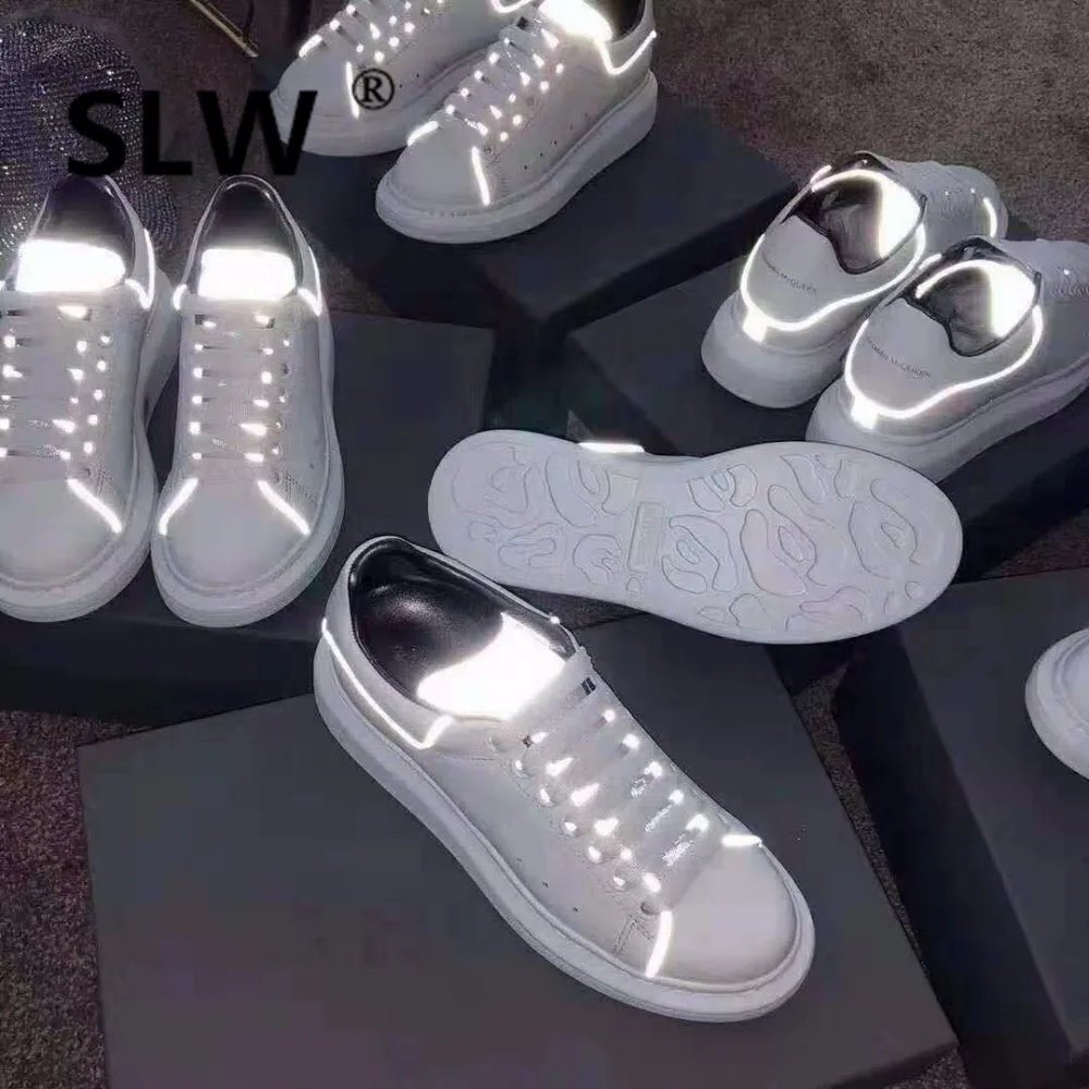 

Round Toe PU autumn 2019 white Casual Sewing Rubber Lace-Up fashion Flat Platform platform flat women spring leather high shoes