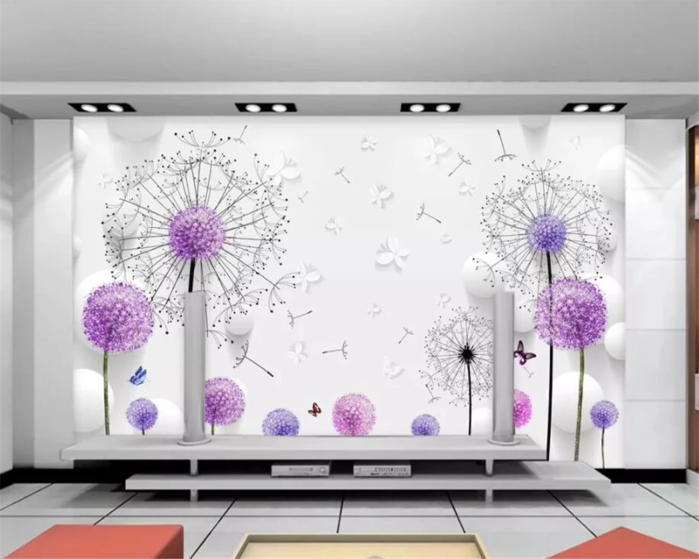 

beibehang Custom wallpaper 3D Ball Dandelion Butterfly Living Room TV Background Wall wallpaper for walls 3 d papel murals