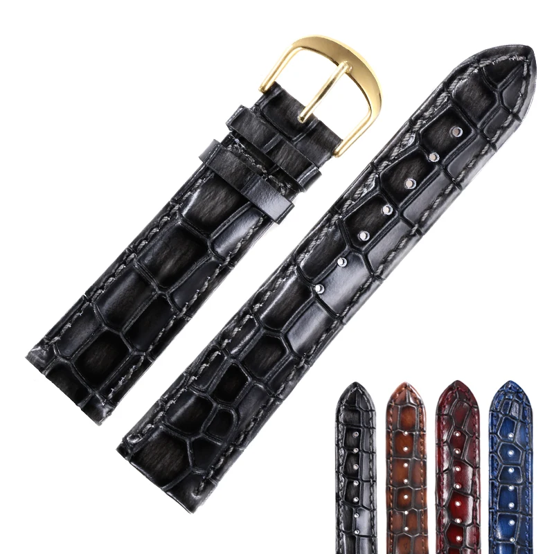 

Male watch strap accessories Genuine leather Cowhide Watch chain Applicable major suit  lattice glossy Bright leather 20 22mm