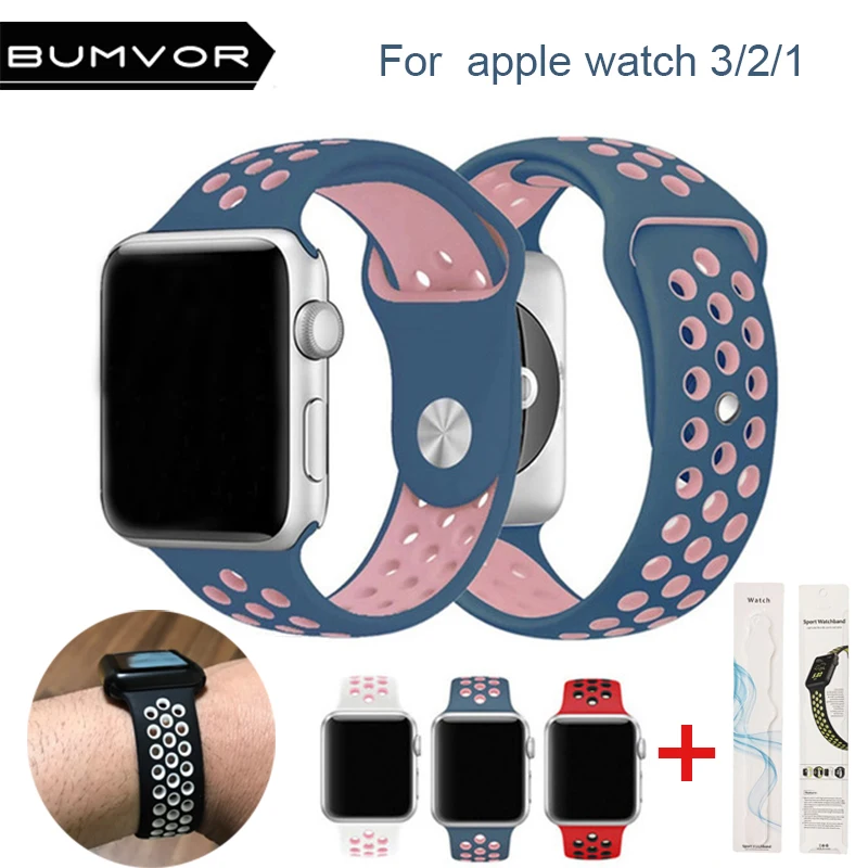 Silicone strap for apple watch band 42 44 40 38mm bracelet sport wrist watch belt Rubber watchband for iwatch 4/3/2/1 Nike+metal