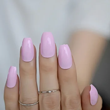 

Soft Pink Ballerina Nail Art Tips False Fake Coffin Nails Flat Shape Full Cover Beauty Makeup Women Wear Manicure Decoration