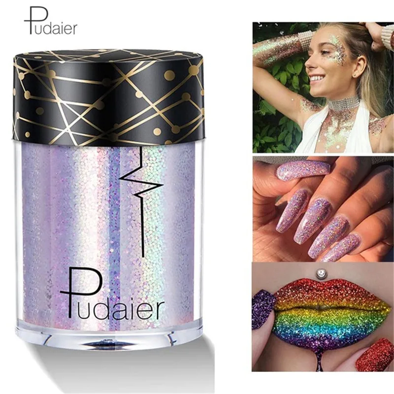 

Pudaier Body Glitter 36 colors Holographic Sequins Glitter Pigment Eyeshadow Tattoo Shimmer Festival Dance Party Cosmetic