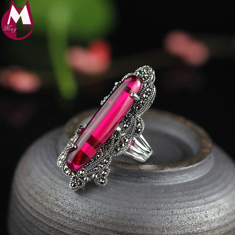 New Arrival Long Natural Red Jade Ring 100 925 Sterling