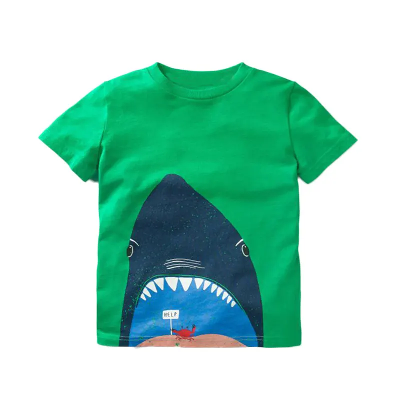 green shark V-TREE, летняя футболка для маленьких мальчиков, хлопковые топы с принтом автомобиля, футболки для мальчиков, детская верхняя одежда, топы для детей 2-8 лет - Цвет: green shark