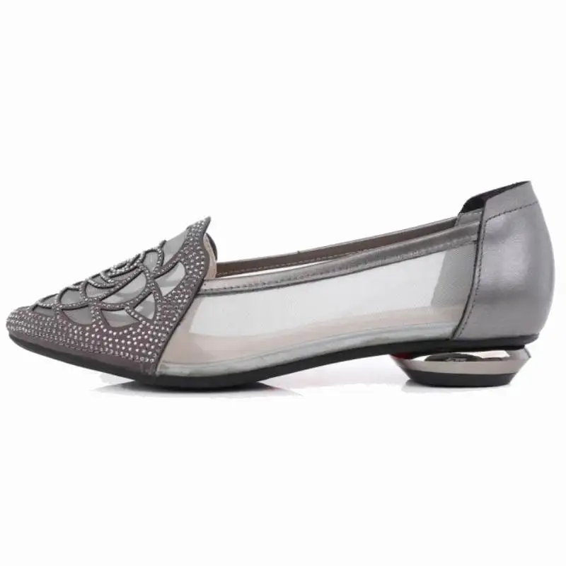 Femmes Plates Sandales Confortable D'été Femme Appartements Véritable Pointu Noir gris En Gktinoo or Découpes 2018 Chaussures Cuir Bout Gaze Strass tZ8qWan