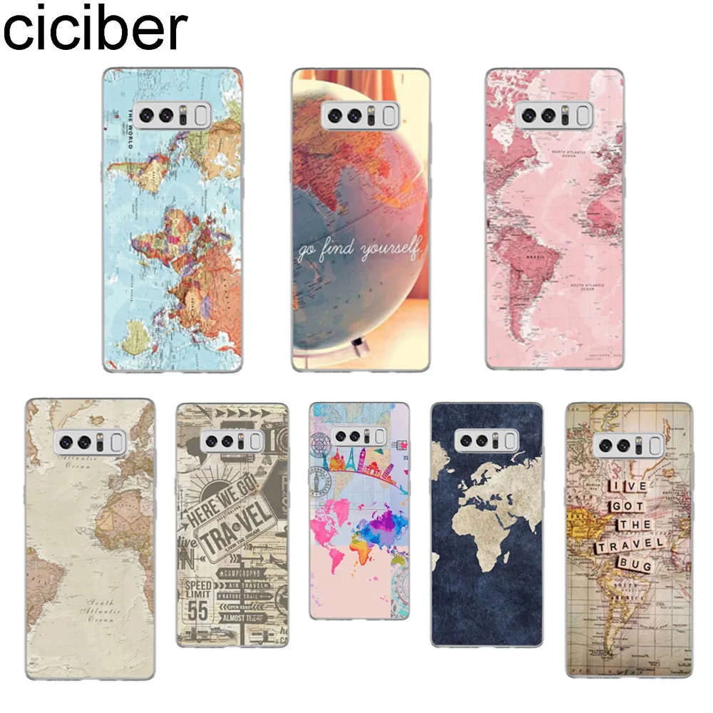 

ciciber Coque Capinhas World Travel Map Plans For Samsung Galaxy NOTE 9 8 3 4 5 Soft Silicone Clear TPU Phone Case Fundas Capa