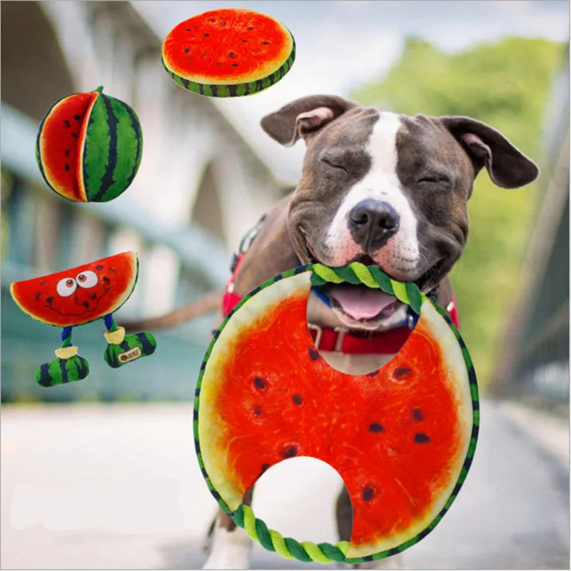 

Diameter 19cm Canvas Watermelon Designed Dog Toy Pet Chewer Teething Aid Tug Rope