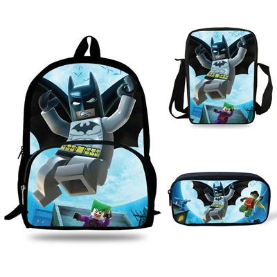 16 дюймов мультфильм герой Mochilas Escolares Детский рюкзак Бэтмен Сумки для начальной школы мальчиков подарок девочек рюкзак 3 комплекта - Цвет: 7j1009