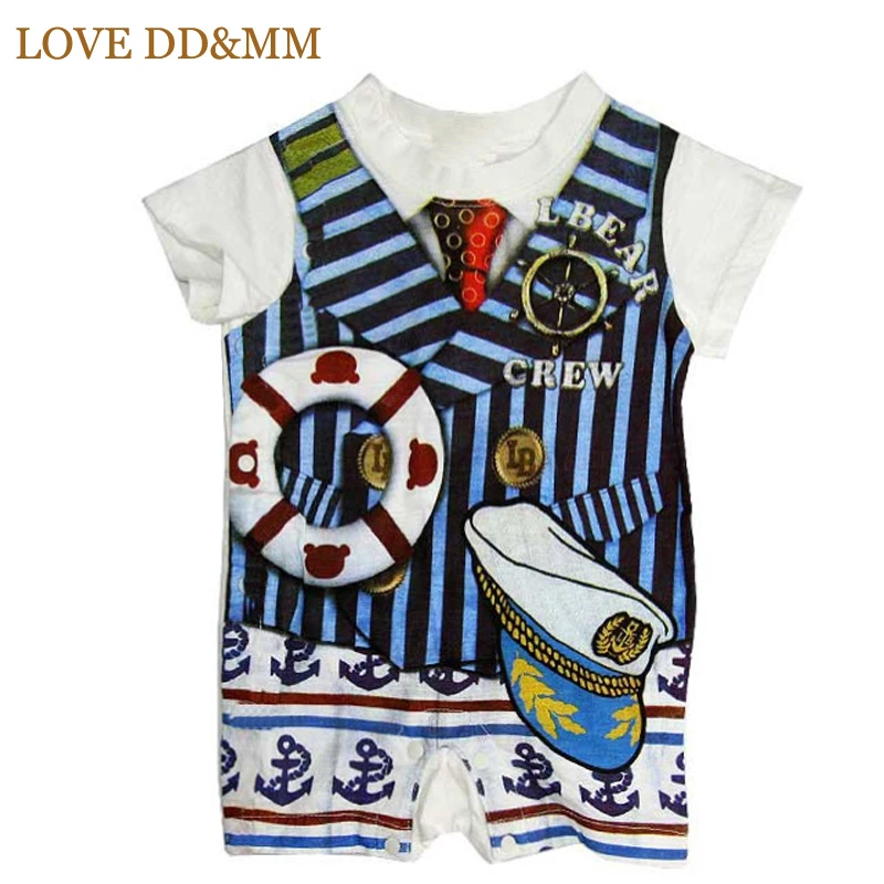 LOVE DD& MM/Лидер продаж, новая летняя одежда для маленьких мальчиков, комбинезон для новорожденных мальчиков, с воротником, темно-синего цвета, с рисунком моряка, пирата, капитана, повседневные Комбинезоны-ползунки - Цвет: Bhat