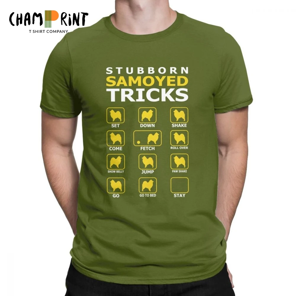 

Stubborn Samoyed Dog Tricks Funny T-Shirt Men Short Sleeve Novelty Tees Round Neck 100% Cotton Tops Graphic T Shirt Plus Size