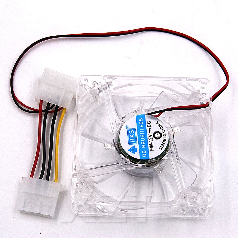 

AT 1PCS pc computer fan 80mm with 4ea led 8025 8cm silent DC 12V LED luminous chassis molex 4D plug axial fan High quality