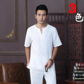 

Summer New Fashion White Tradition Chinese Men's Cotton Linen Kung-Fu Short Sleeve Shirt Tang Suit M L XL XXL XXXL D07