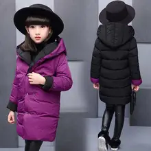 Fashion Girl Both Sides Coat Mid-long Cotton Down Long Sleeve Girls Down Jacket Outerwear Winter Warm Children Clothing