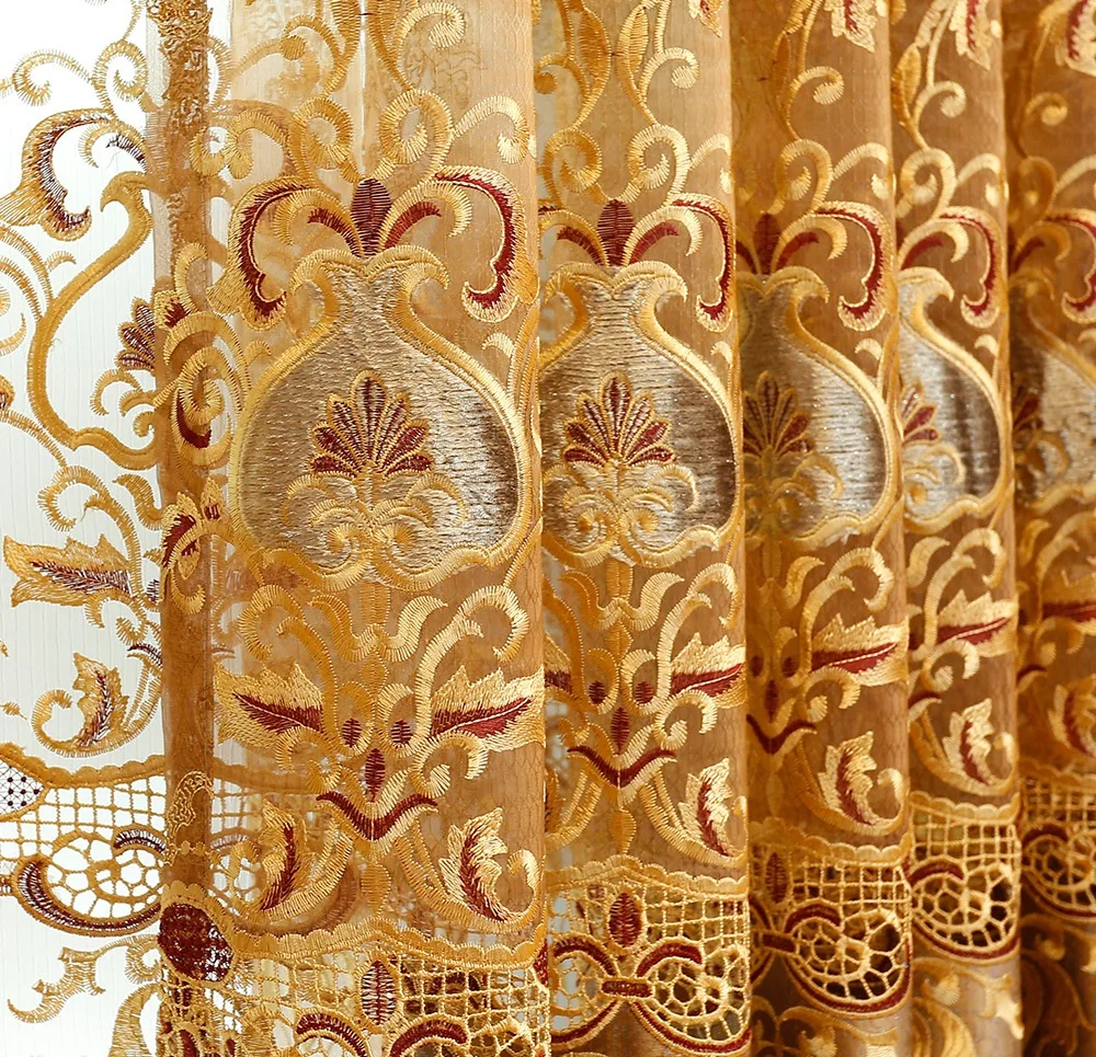 тюль с золотой вышивкой