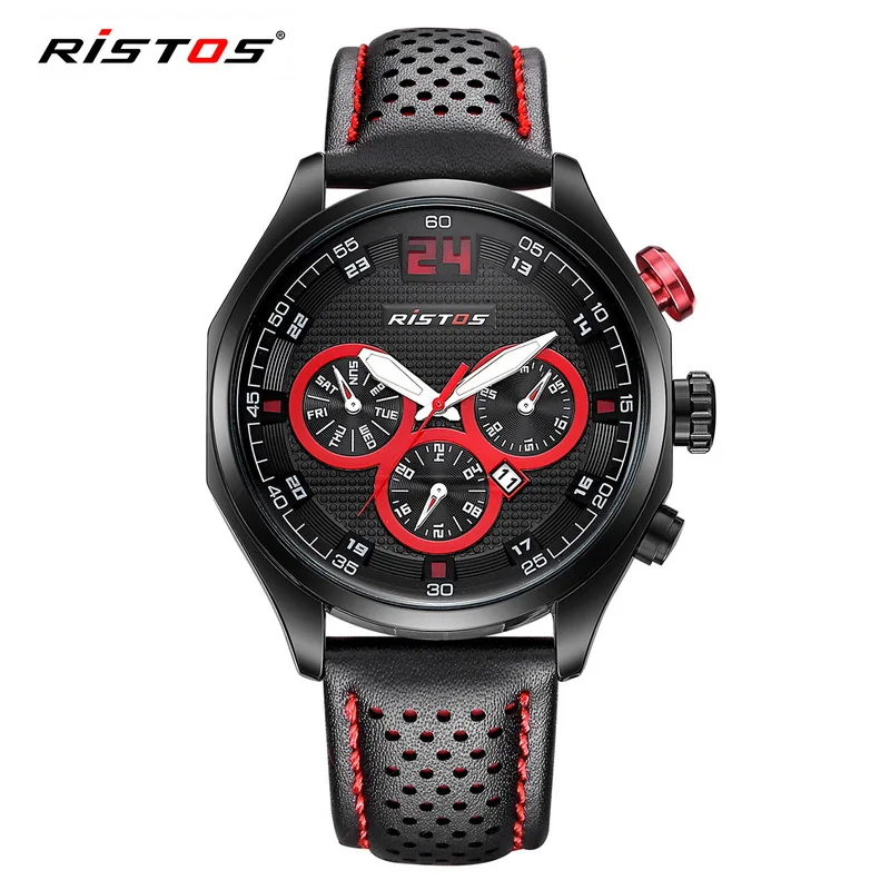 

RISTOS Top Extreme Sports Quartz Watch Casual Leather Watches Reloj Masculino Male Watch Montre Homme Men Military Watches 93013