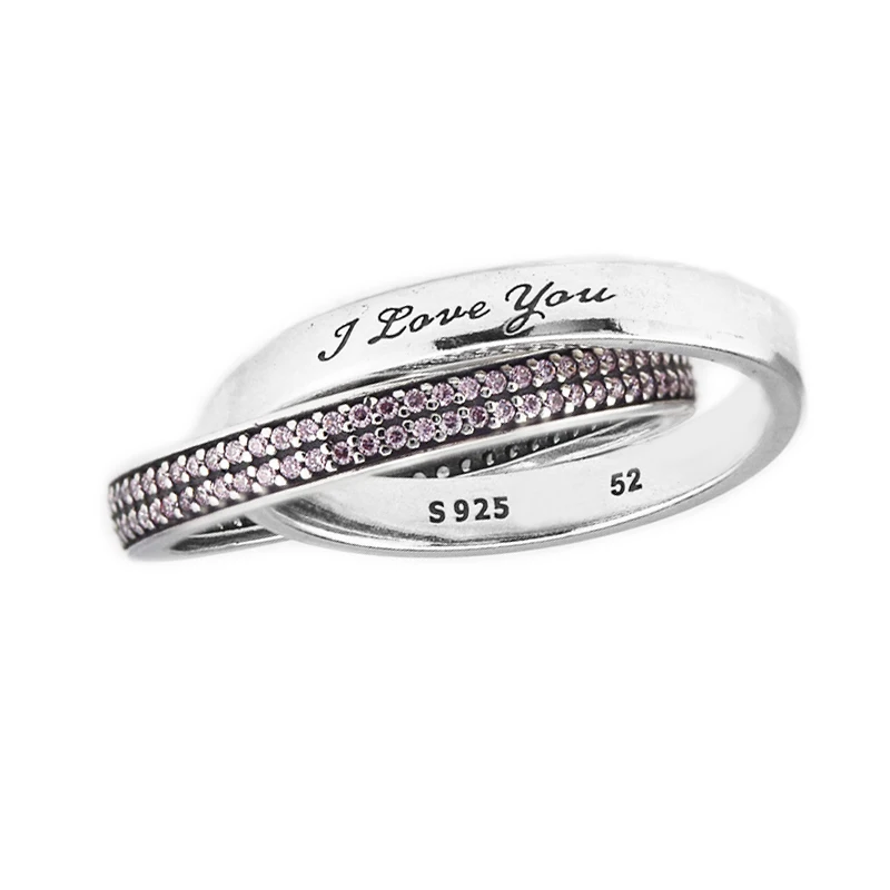 Кольцо I love You, 925 пробы, серебряное, розовое, CZ, сладкое обещание, обручальное кольцо для женщин, серебро 925, ювелирное изделие, anillos mujer