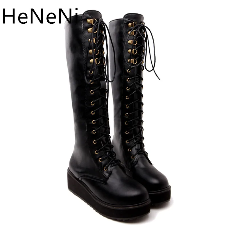 knee high combat boots with heel