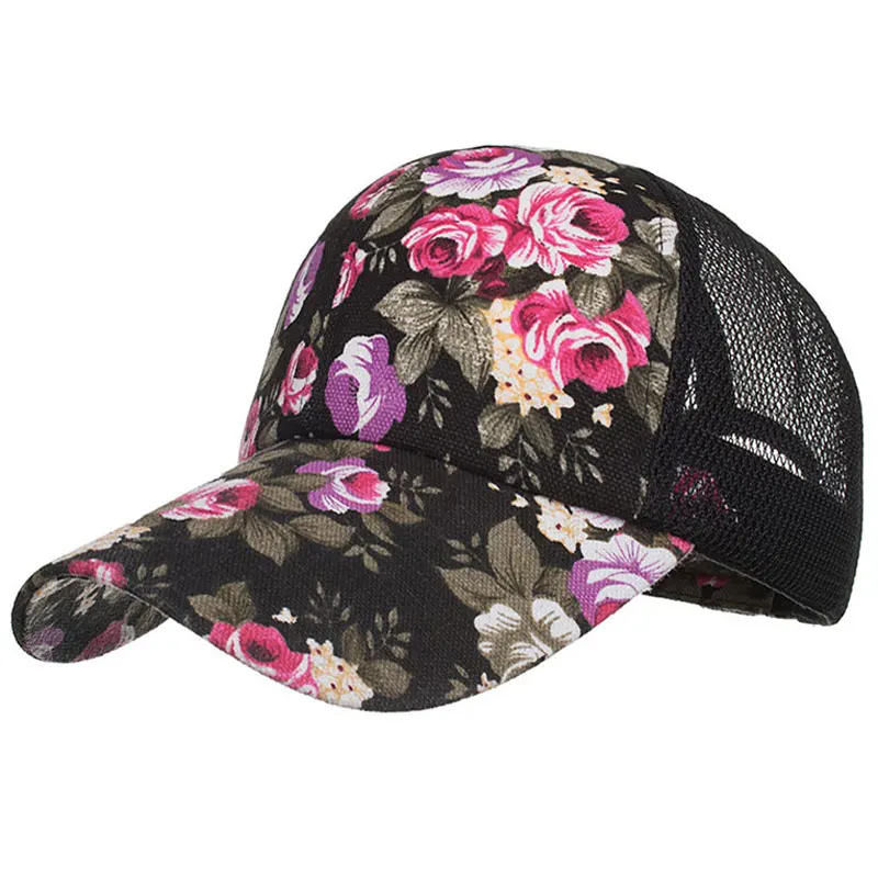 Buy Printed Flower Trucker Cap Mesh Back Eyelet Net