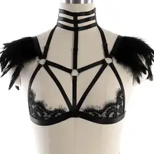Черный Высокий Воротник Жгут перья Epaulette плечо крылья фестиваль унисекс сжигатель человек жгут Топ Холтер танец рейв костюм