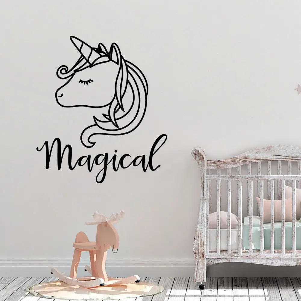 Personalized Name Pretty Magical Unicorn Wall Art Girls Room Childrens Kids Sticker Vinyl Decal for kids rooms Mural Poster D669 | Дом и сад