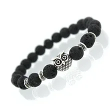  8mm Animal Owl Head Bracelet With Natural Black Lava Rock Stone Energy yoga Jewelry Men Beaded Bracelets For Women 