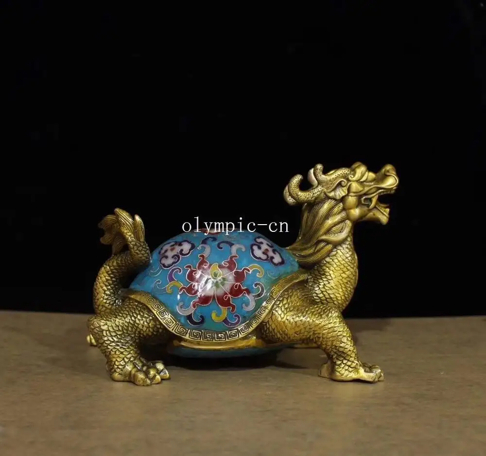 

8'' bronze gild cloisonne enamel home fengshui fortune beast dragon turtle
