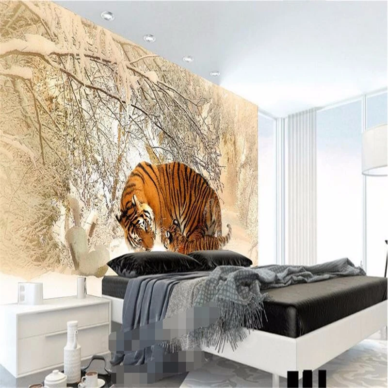 Обои beibehang papel de parede на заказ 3d Тигр Зимний снег фотообои для стен 3 d обои|background