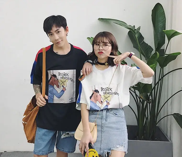 Новая коллекция Весенняя Повседневная футболка для пар модная Harajuku Ulzzang в
