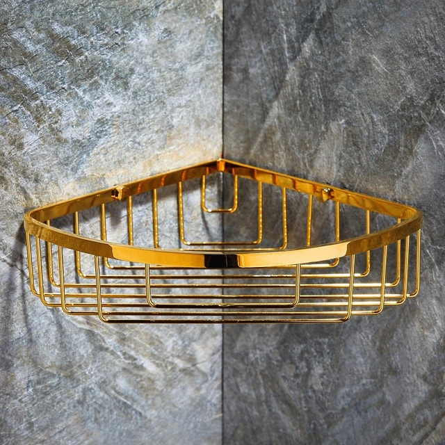 Corner Gold / Black Brass Triangle Wall Mounted Shower Caddy Basket