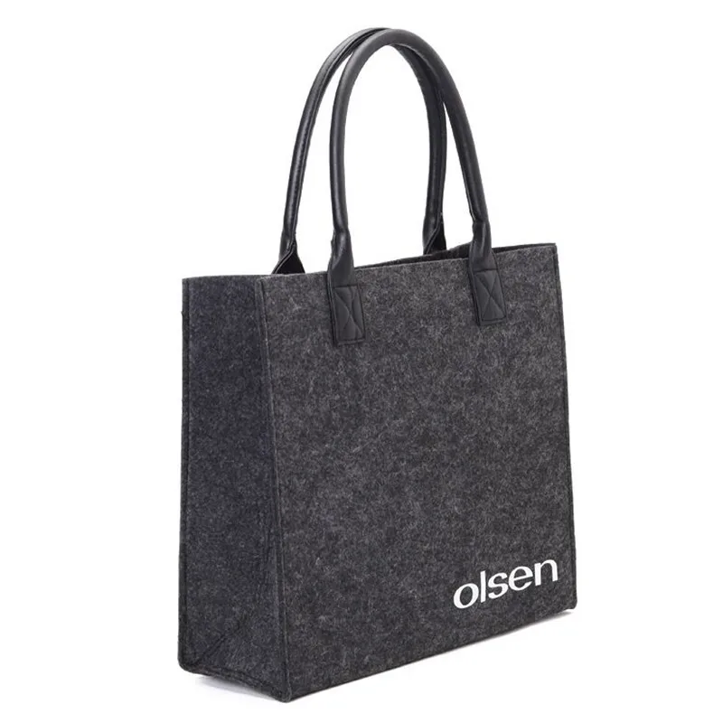 

500pcs/lot Custom Eco Friendly Felt Shopping Bag with Leather Handle Assorted Colors Customized LOGO Printing