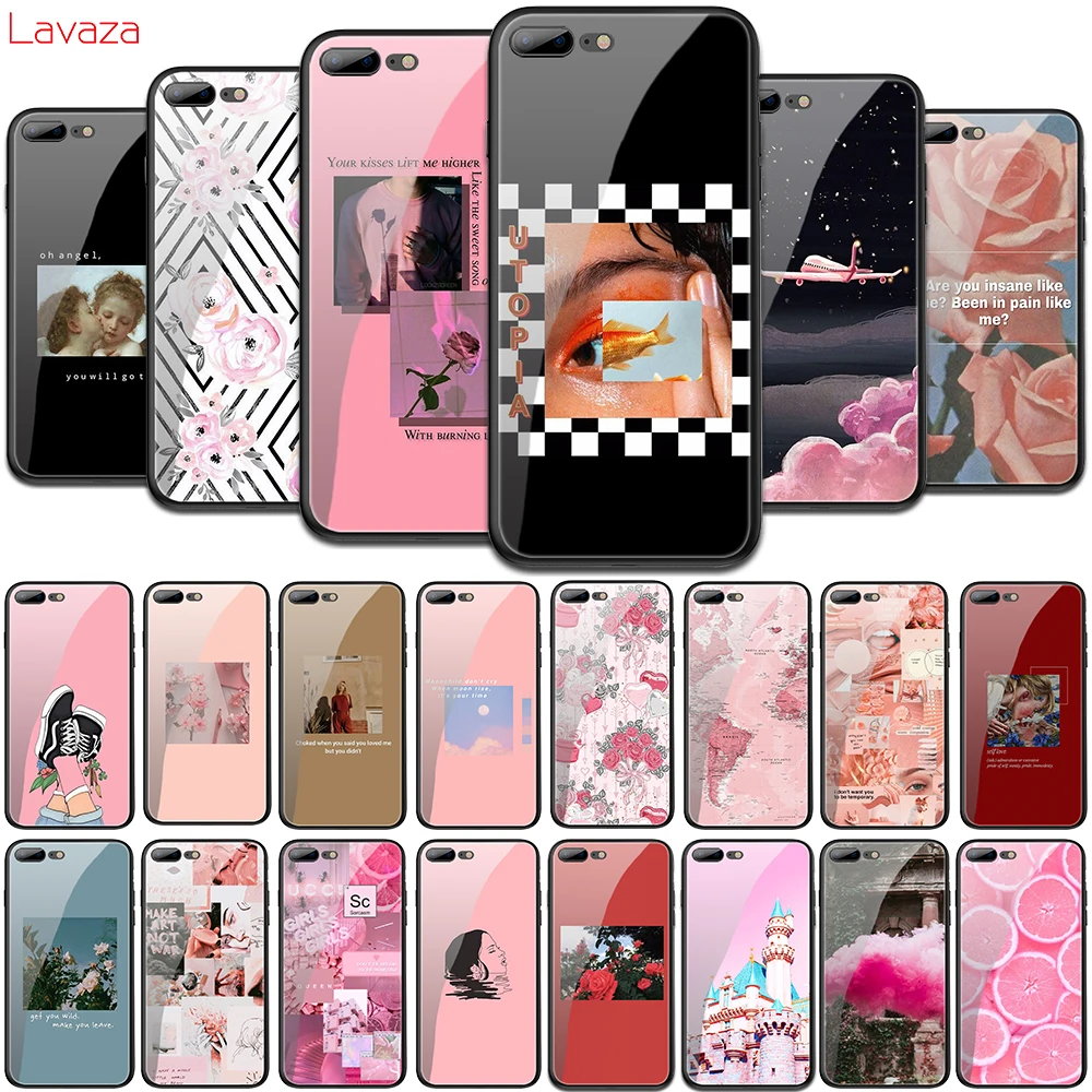 

Lavaza Pink Aesthetics Aesthetic Tempered Glass Soft Cover for iPhone 6 6S 7 8 Plus 5 5S SE XR X XS 11 Pro MAX Case