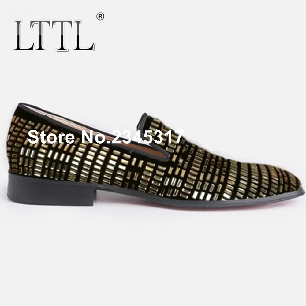 LTTL Men Suede Loafers Handmade Big Strass Rhinestone Mens Loafers