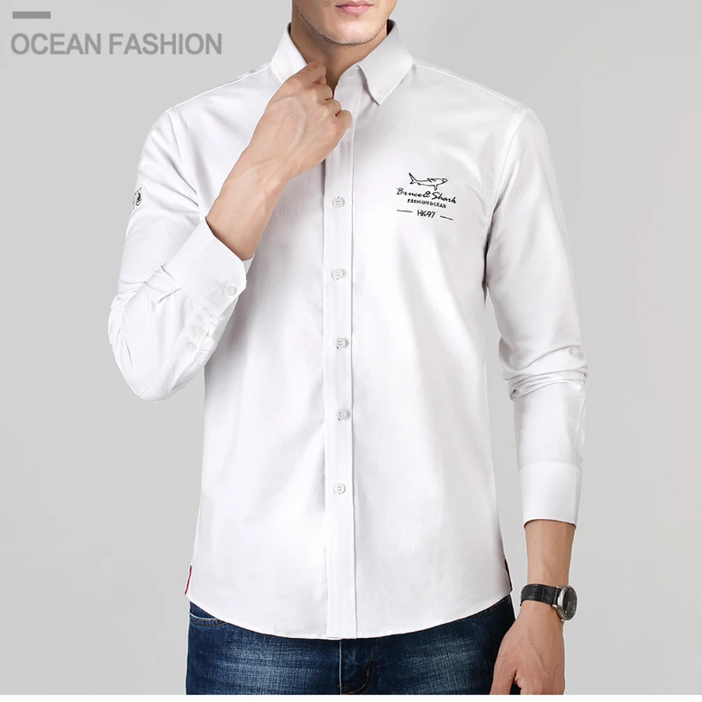 

Bruce&Shark Cotton Short Shirt Men Casual Fashion Style Best Embroidery High Quality Oxford Men Shirt Size M L XL XXL 3xl 3071