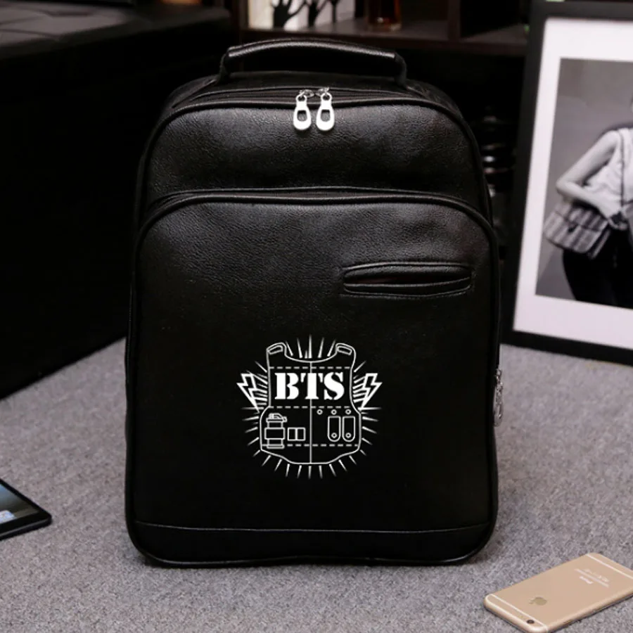 2017 korean leather backpack kpop mochila bts rugzak school bag boys