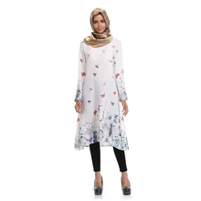 Mulheres Flores Impressão Camisas Encabeça Vestido Longo Islâmico Abaya muçulmano Turco Cardigan Blusas Mujer Robes Caftan Oriente médio Jurken(China)