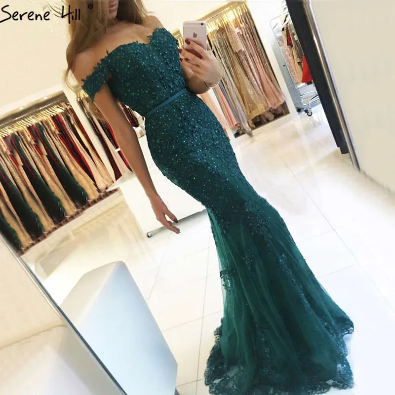 Бордовое кружевное вечернее платье Русалка с открытыми плечами, длинное сексуальное вечернее платье с бриллиантами для женщин Serene Хилл LA6018