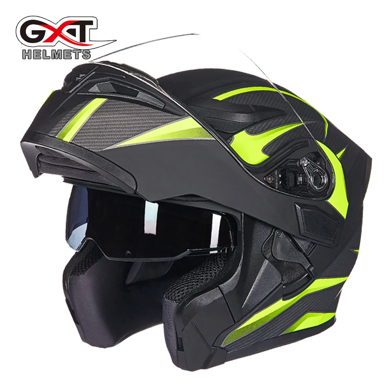 GXT flip up motorcycle helmet double lense full face Casco Racing Capacete with inner sun visor can put bluetooth headset | Автомобили и