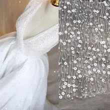 Бисер ручной работы с блестками вышивка вышитая сетка прозрачная ткань свадебное платье Diy материал платье декоративная ткань RS308