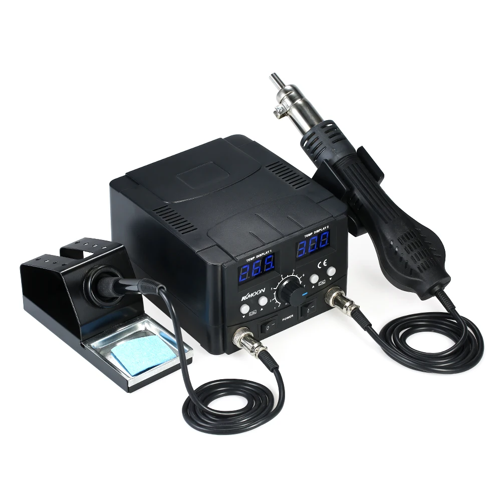 

KKmoon Digital SMD Rework Soldering Station Hot Air Gun Soldering Iron Stand Desolder Welding Tools Set 220V