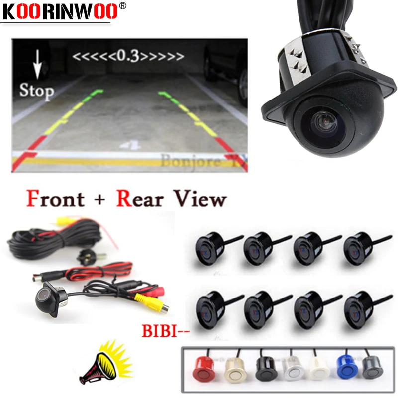 

Koorinwoo Vision Car Parking Sensors 8 Radar with Video Car Rear view Camera Parktronic System Show Digital Distance Black Grey
