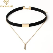 XIYANIKE – collier ras du cou en velours noir pour femme, chaîne dorée, barre, N664